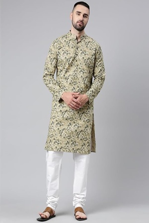 Men's Cotton Regular Fit Ethnic Long Regular Kurta
